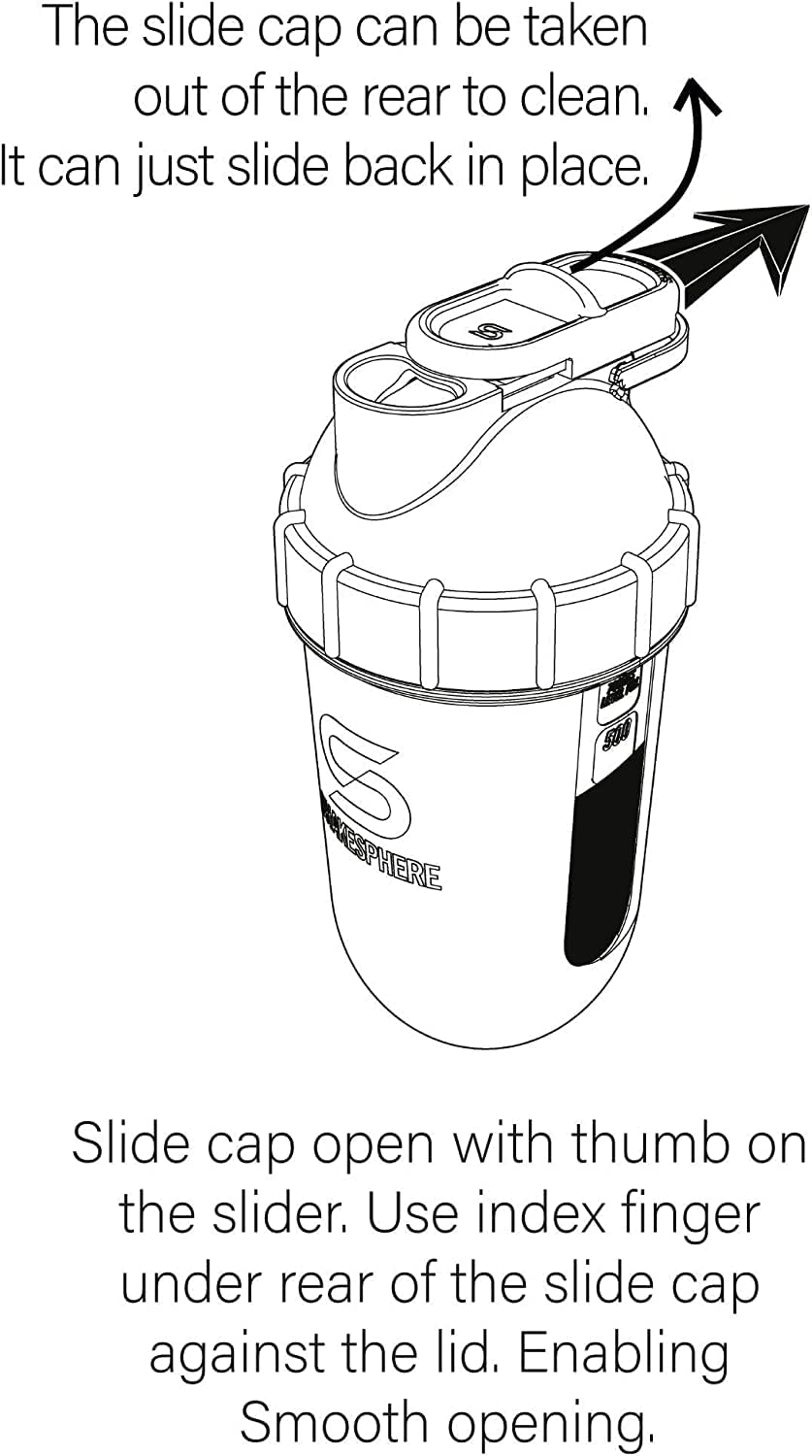 Shakesphere Protein Shaker Bottle, 24Oz Capsule Shape Mixing Easy Clean up No Blending Ball or Whisk Needed BPA Free Mix & Drink Shakes, Smoothies, More (Matte Black -Black Logo) image number 2