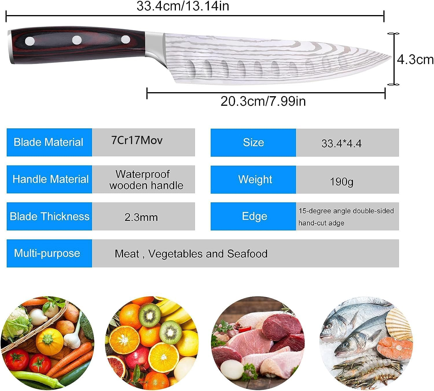 Chef Knife 8 Inch Kitchen Knife Ultra Sharp Home Cook Knife 5Cr15Mov Chefs Knife Ergonomic Pakkawood Handle Knives Choice & Kitchen Gadgets image number 5