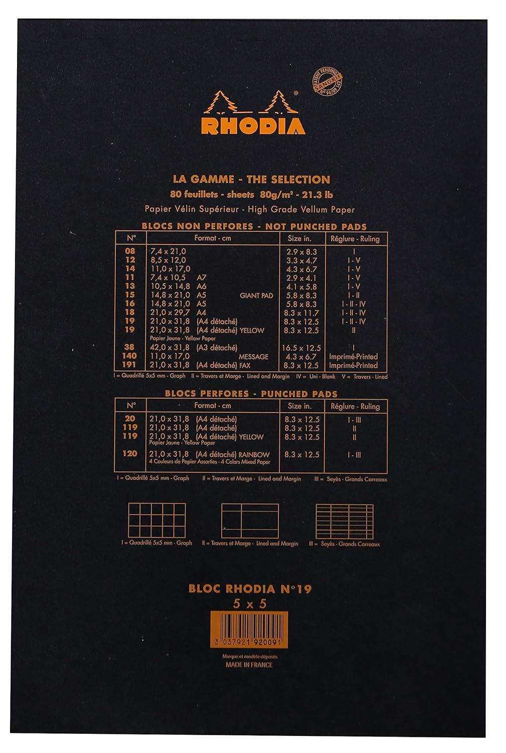 Rhodia 192009C - Stapled Notepad N&deg;19 Black - A4+ - Small Squares - 80 Detachable Sheets - 80G Clairefontaine Paper - Soft, Resistant and Waterproof Coated Card Cover - Basics image number 2