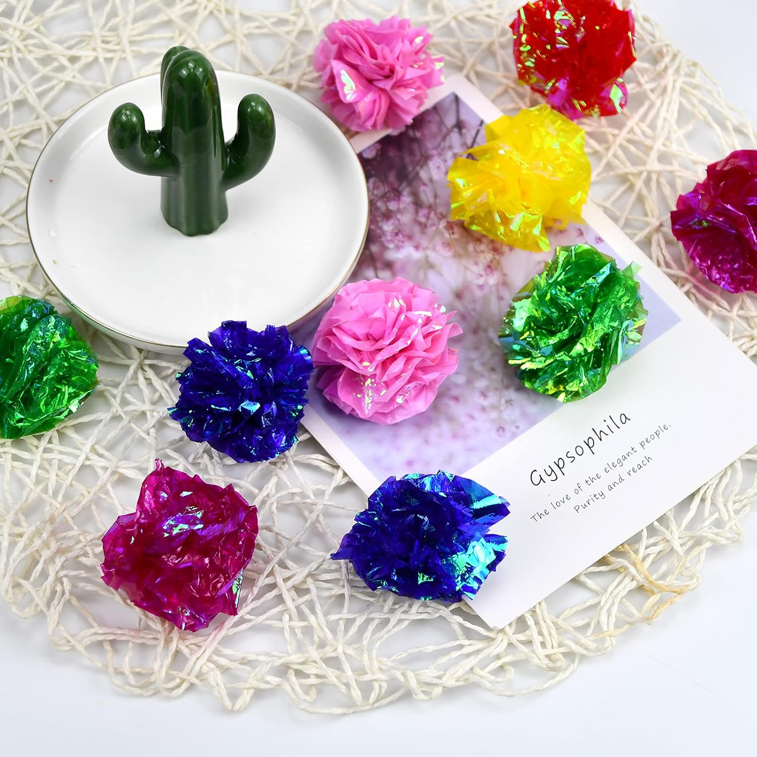 Pack of 30 Interactive Crinkle Balls Cats, Shiny Crinkle Ball Cat, Mylar Balls for Pets, Crinkle Paper Ball, Colourful Toy Cat Balls, Cat Toy Crinkle Ball image number 4