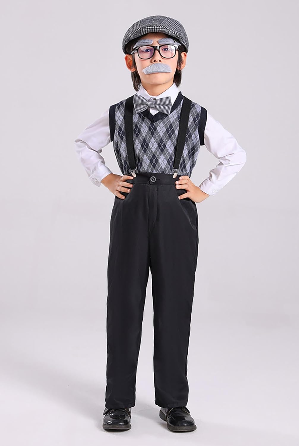 100 Days of School Old Man Costume for Boys Grandpa Old Person Sweater Vest Old Lady Costume for Kids image number 4