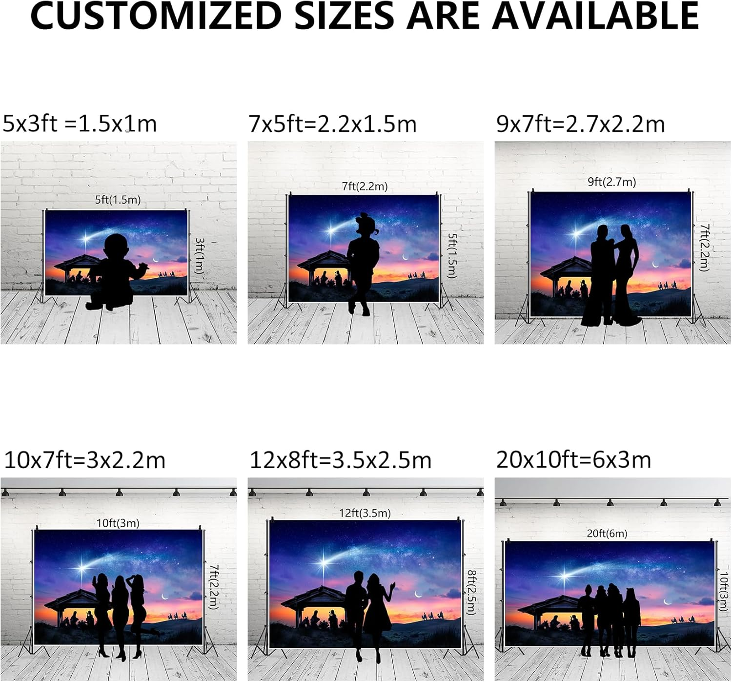 Renaiss 7X5Ft Birth of Jesus Backdrop Evening Manger Scene Photography Background Christmas Blue Starry Sky Holy Night Orange Sunset Banner Camel Desert Portrait Photobooth Banner Party Decorations image number 6