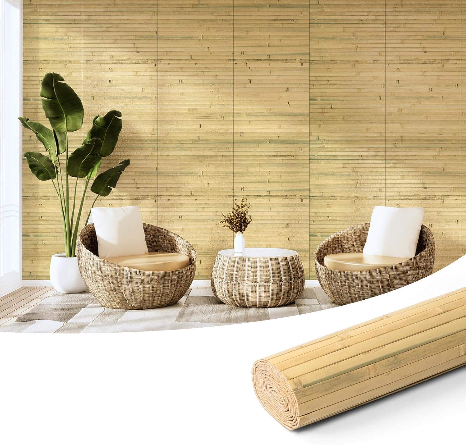 Art3D Natural Bamboo Wall Panel for Interior Wall Decor, Renewable Pole Wrap Wainscoting Paneling for Wall Ceiling Furniture Cabinet Office, 244X30 CM - Dark Burned