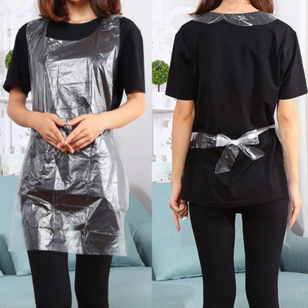 100Pcs Disposable and Plastic Waterproof Apron Barbecue Oil Transparent image number 5