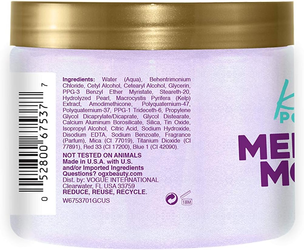 OGX Kandee Johnson Collection Mermaid Moisture Deep Conditioning Hair Mask for Color-Treated Hair, Sulfate-Free Surfactants Moisturizing Treatment for Dry Damaged Hair, 6 Oz