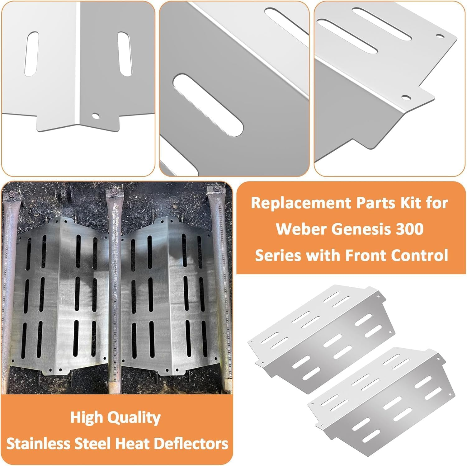 Flavorizer Bars Heat Deflector Kit for Weber Genesis 300 Series E310 E320 E330 EP310 EP320 EP330 with Front Control Knob, 17.5 Inch Heat Plate for Weber Genesis Grill Parts image number 1