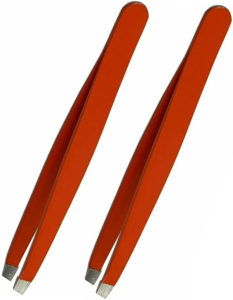 Professional Stainless Steel Eyebrow Tweezers &ndash; Precision Tweezer for Ingrown Facial Hairs &ndash; 2 Pcs Pack by DMX INTL (Red) - Blue image number 2