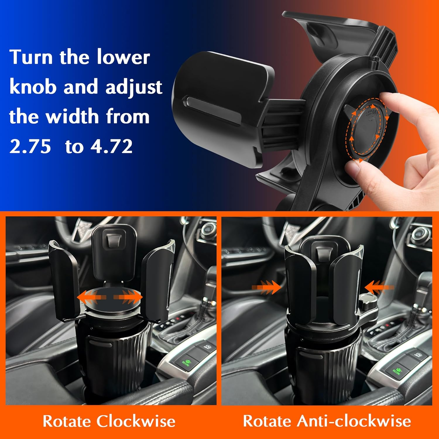 Car Cup Holder Expander, Adjustable Cup Holder Expander for Car with Non-Slip Coaster, Large Cup Holder Extender Adapter with Base Expandable Insert, Fits Less than 5" Bottles & Foods image number 1