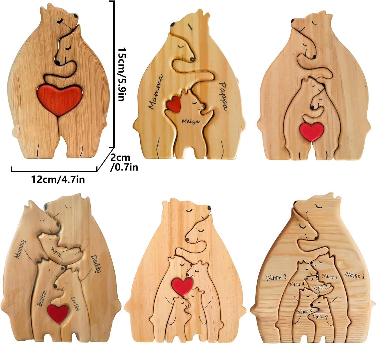 Wooden Bears Puzzle, Custom Name Sculpture, Birthday Gifts for Kids, Family Memorial Gifts image number 2