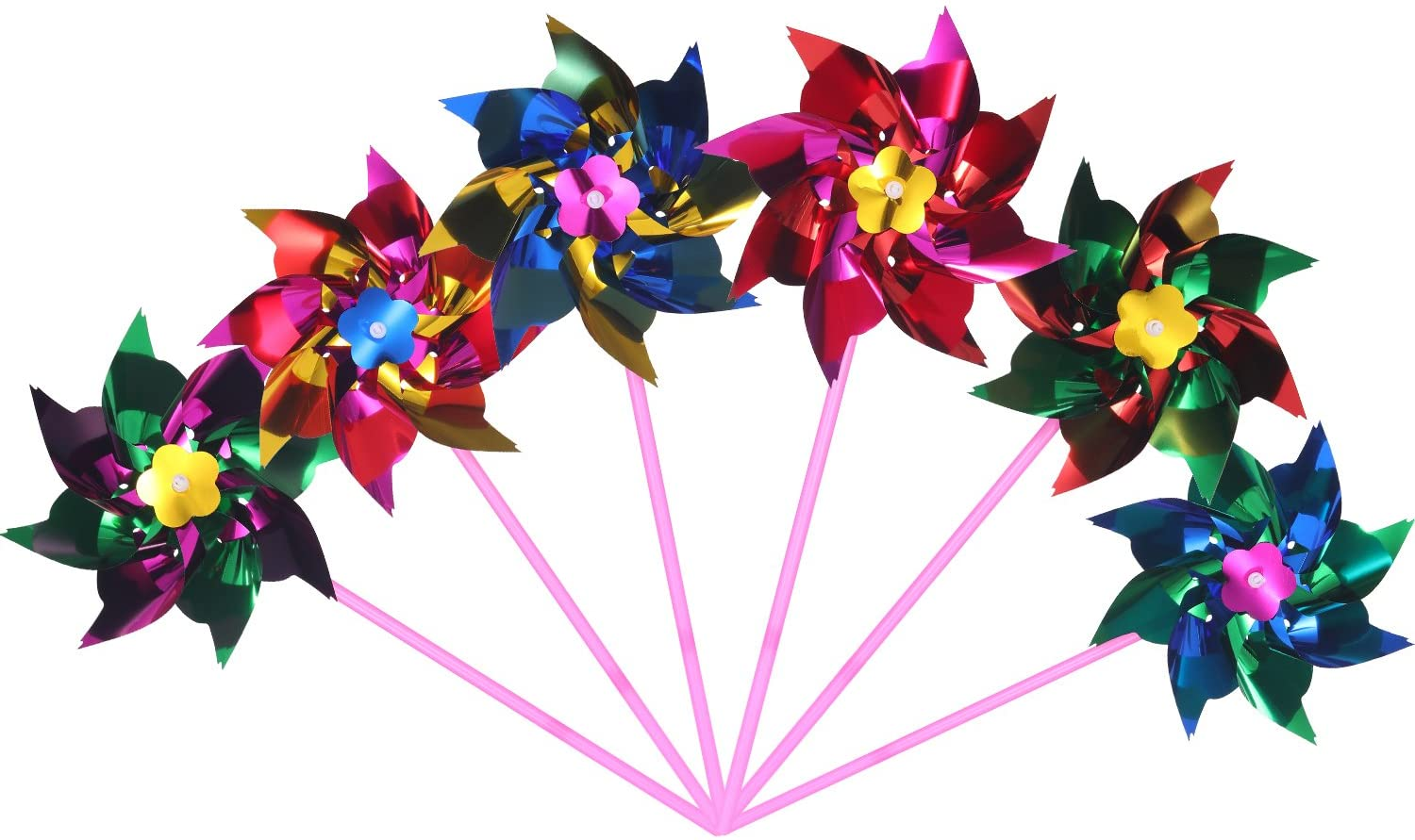 Hestya 50 Pieces Plastic Rainbow Pinwheel, Party Pinwheels DIY Lawn Windmill Set for Kids Toy Garden Party Lawn Decor, Assorted Colour image number 4