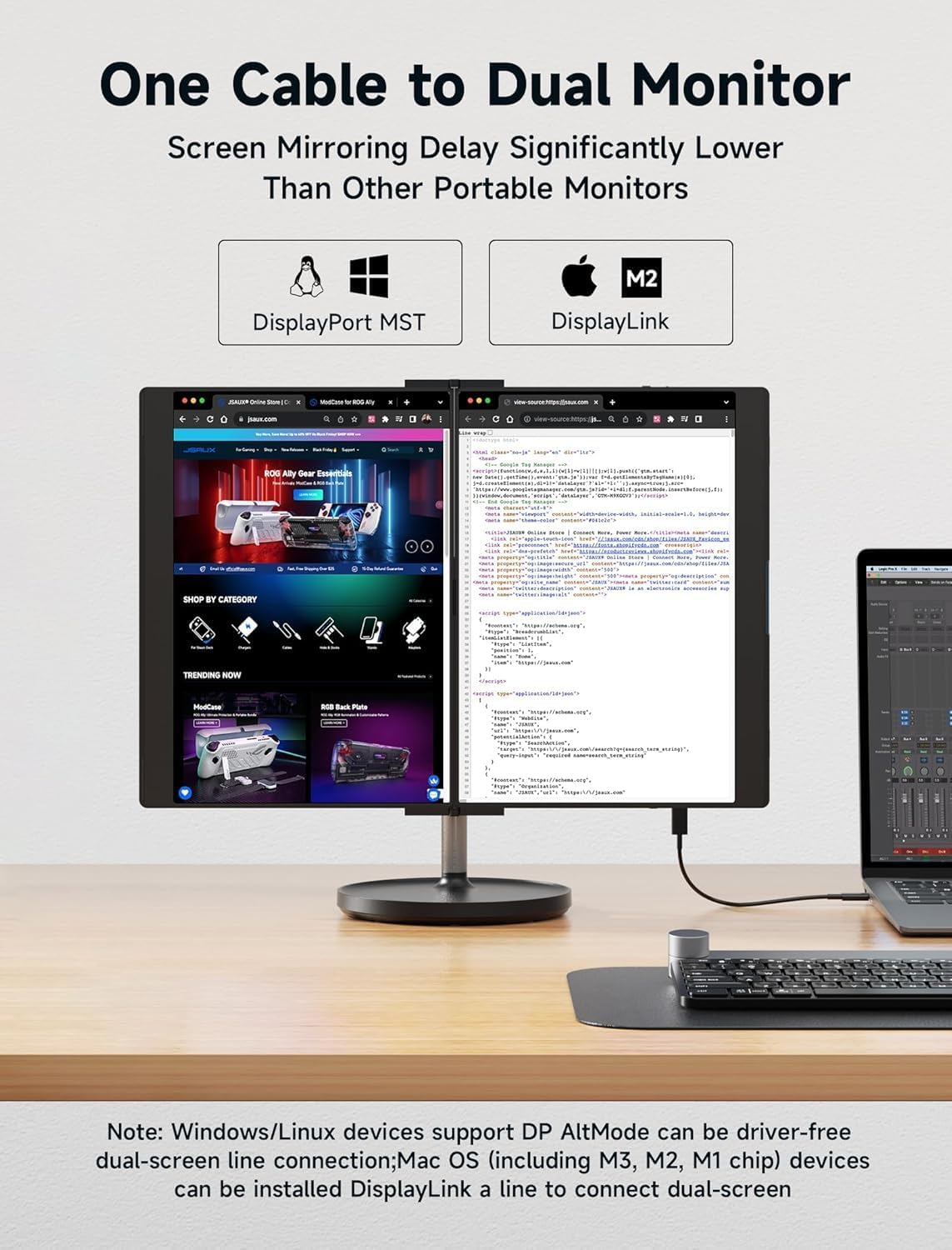 JSAUX Flipgo 13.5" Pro 2.2K Dual Screen Portable Monitor, Triple Laptop Screen Extender | Displaylink | Hidpi | One Cable to Dual IPS Screen | Built-In HUB | Magnetic Design for Windows, Linux, Macos image number 4