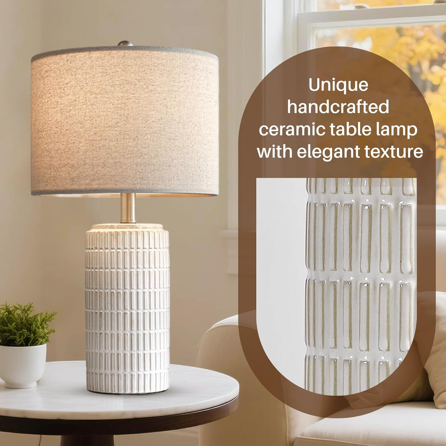 Clora Tall Bedside Lamp, Set of 2 Table Lamp, 3 Color Temperatures, Farmhouse Nightstand Light with Beige Lampshade for Living Room Bedroom Office Home Decor (Beige and White - 56Cm Ceramic Lamp) image number 3