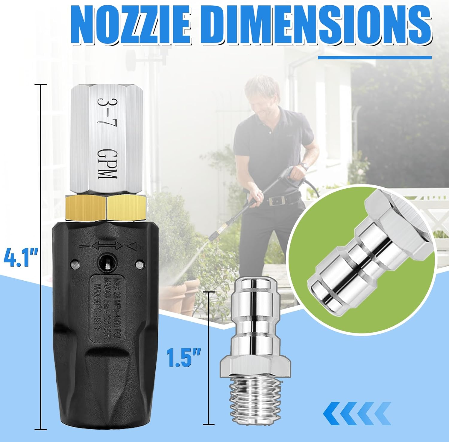 Adjustable Downstream Soft Wash Nozzle， Twist Nozzle 0 to 60&deg; Spray Pattern with Low to High Reach， for Elevated Areas and Hard to Reach， for Use with Pressure Washer 3-7 GPM image number 3