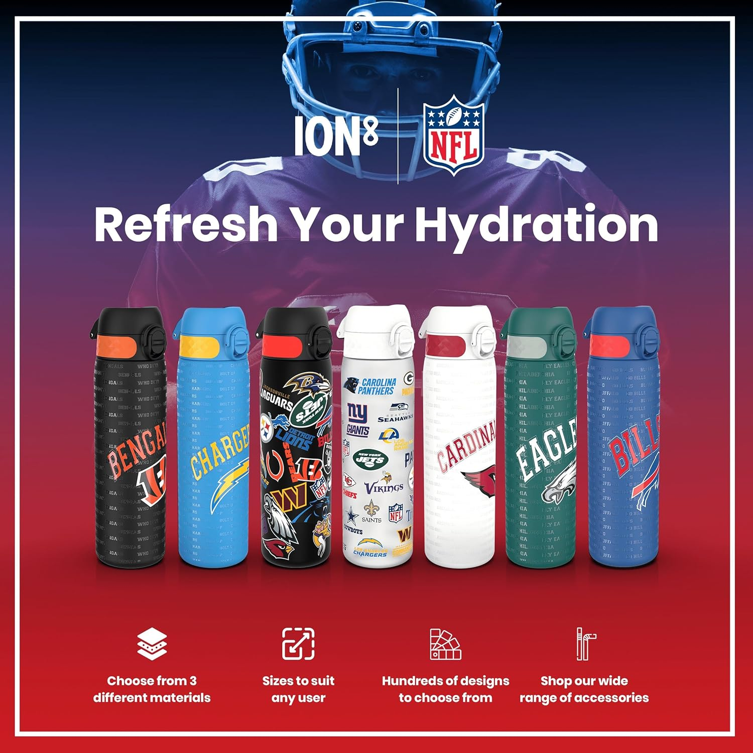 Ion8 NFL 49Ers Lightweight Steel Water Bottle, 600 Ml/20 Oz, Non-Insulated, Leak Proof, Easy to Open, Secure Lock, Dishwasher Safe, Flip Cover, Fits Cup Holders, Metal Water Bottle