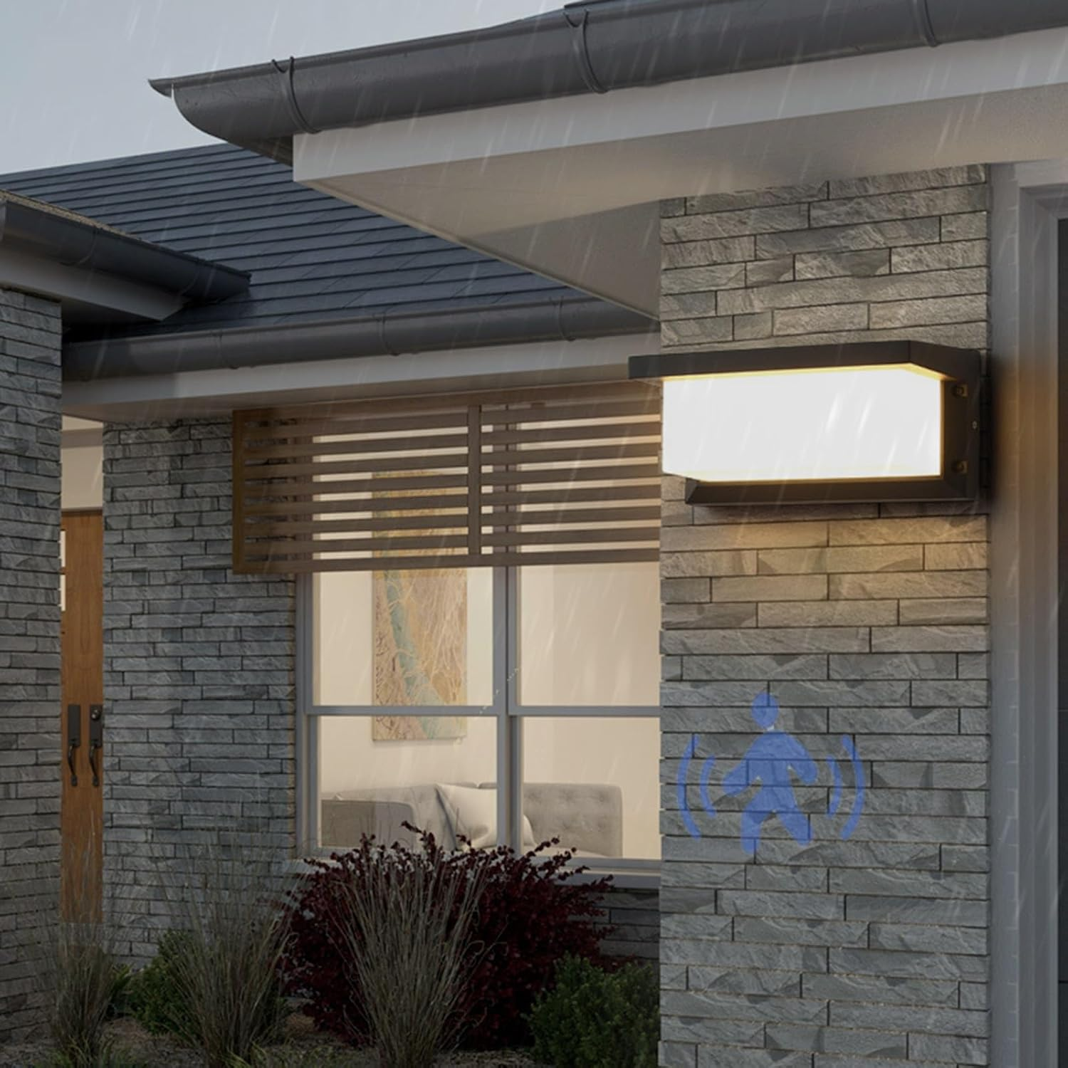 LED Outdoor Wall Light with Motion Sensor Wall Lamp IP65 Waterproof Wall Sconce Aluminium Fixtures Black Modern Indoor Courtyard Garden Terrace Patio Villa Corridor 3000K/6500K (White Light,30Cm 50W) image number 2