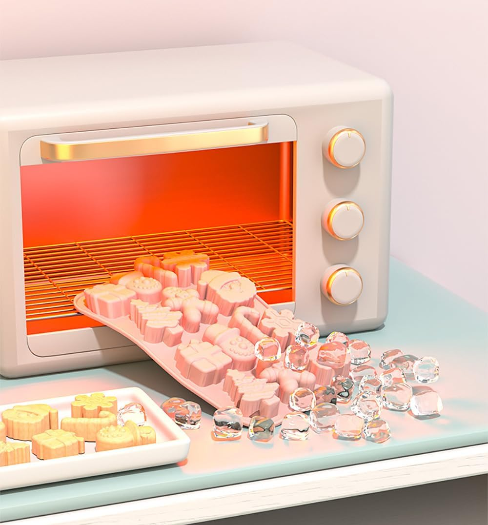 Christmas Silicone Molds,2 PCS 14 Cavities Candy Baking Molds,For Mini Cakes, Handmade Soap, Chocolate, Jello, Candy and Candles,With Snowflake Gingerbread Santa Snowman Molds image number 5