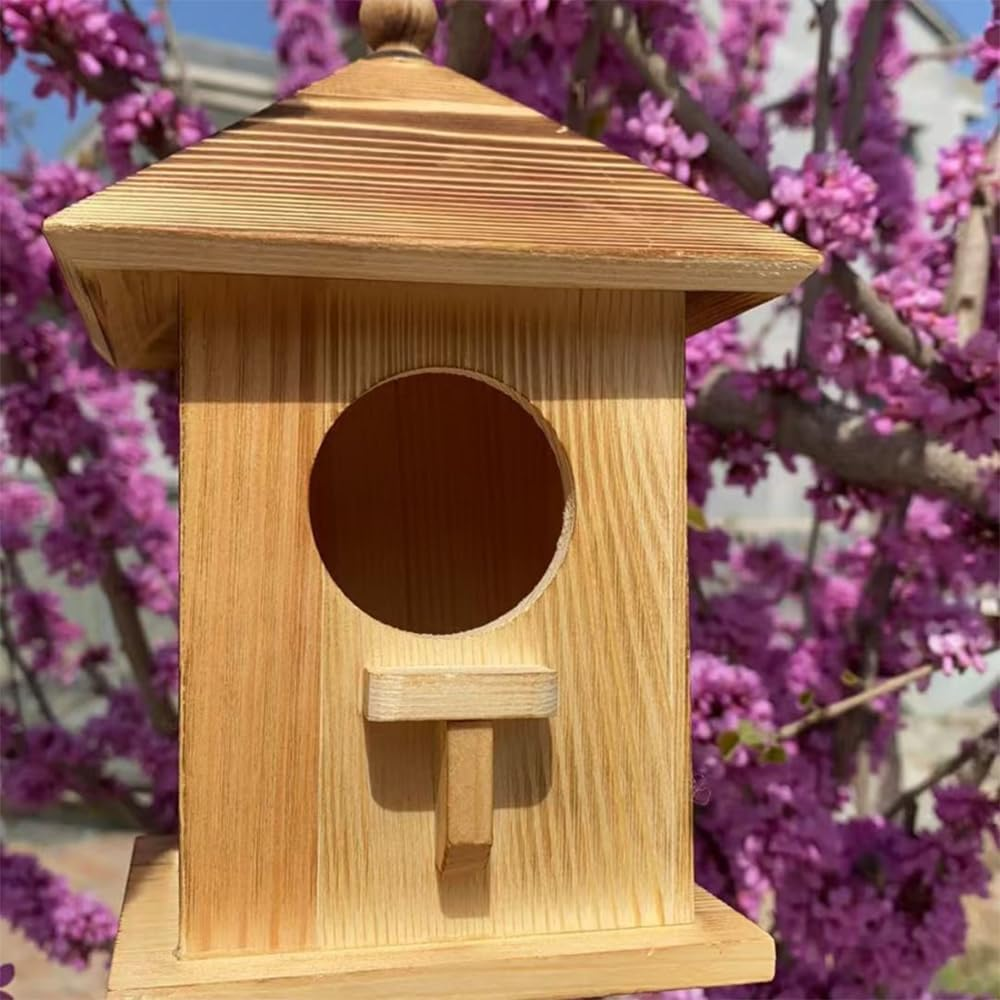 Wood Bird Houses for Outside, Bird Houses with Pole, Mounting Birdhouses for Bluebirds, Patio Barn Owl House for Bluebird, Garden Decorative Birds Nesting Box for Finch, Mockingbird, Cardinals