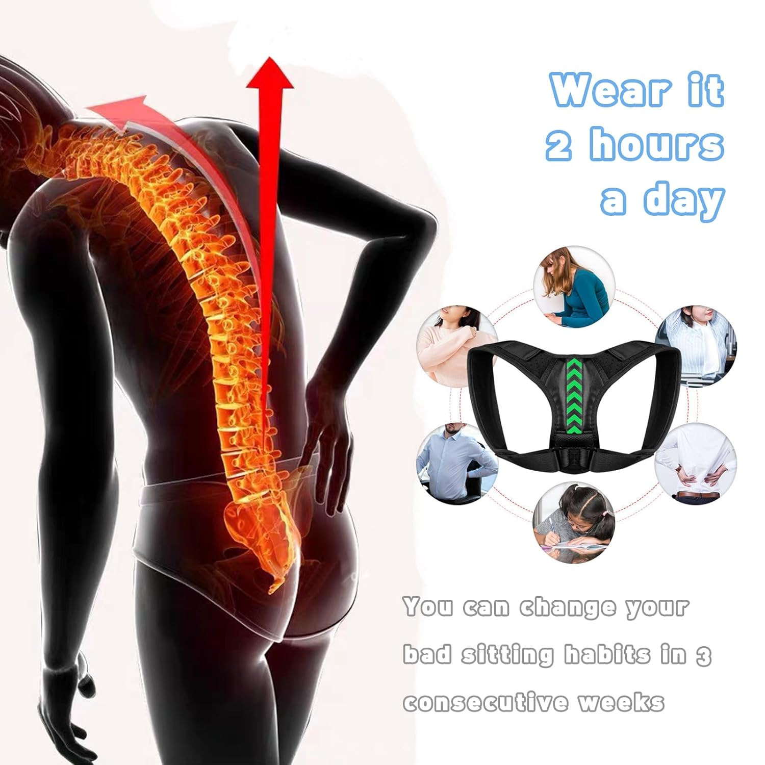 Back Brace for Men & Women,Back Brace for Posture,Adjustable Back Posture Corrector for Neck, Back, Shoulder,Open Chest and Broad Shoulders,Adjustable Comfortable (M) image number 1