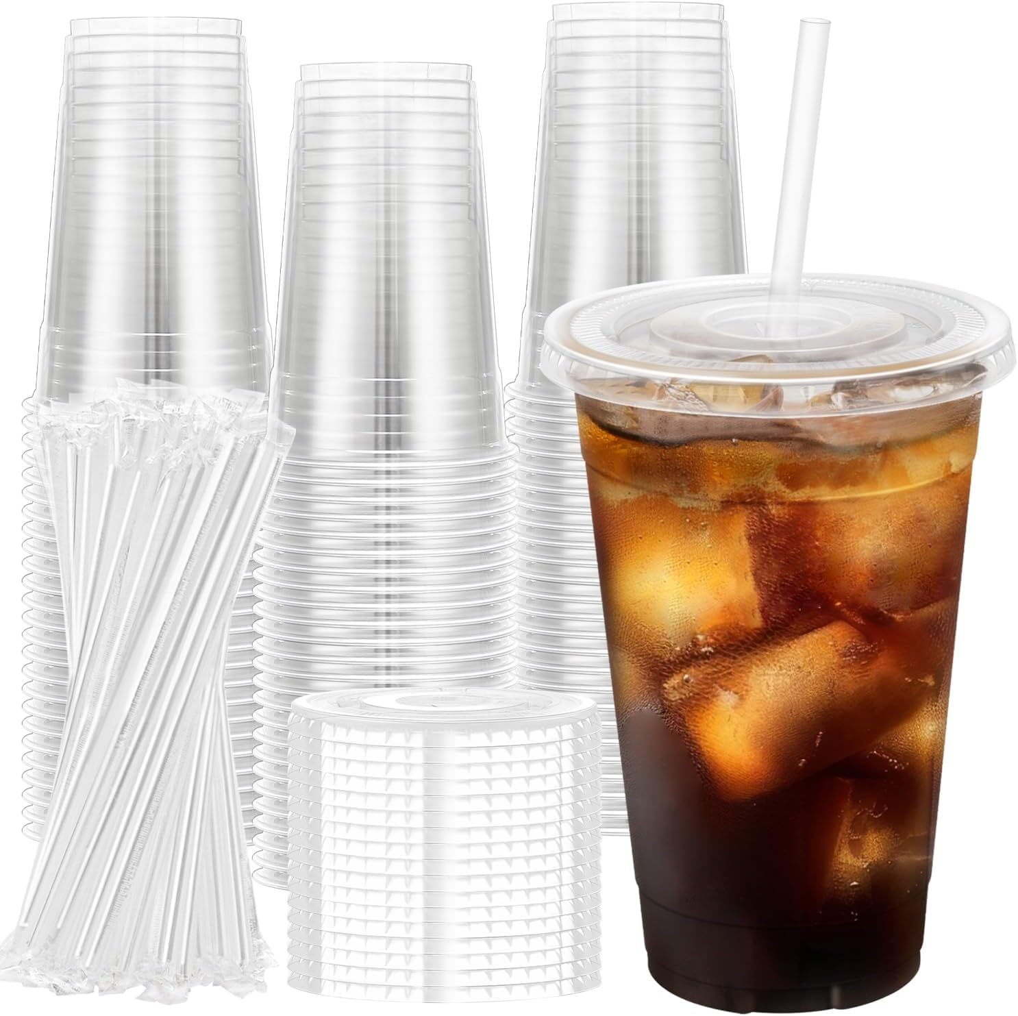 Xinthail 100 Pack 20Oz Reusable Plastic Cups with Lids and Straws -Versatile Water, Juice, and Coffee Cups for Weddings, Thanksgiving, Christmas, and Parties image number 2