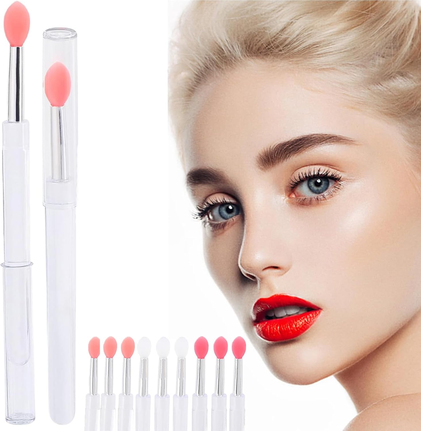 9 Pcs Silicone Lip Brushes with Transparent Handles and Caps,Reusable Perfect Applicators for Cream Lip Mask, Eyeshadow, and Lipstick