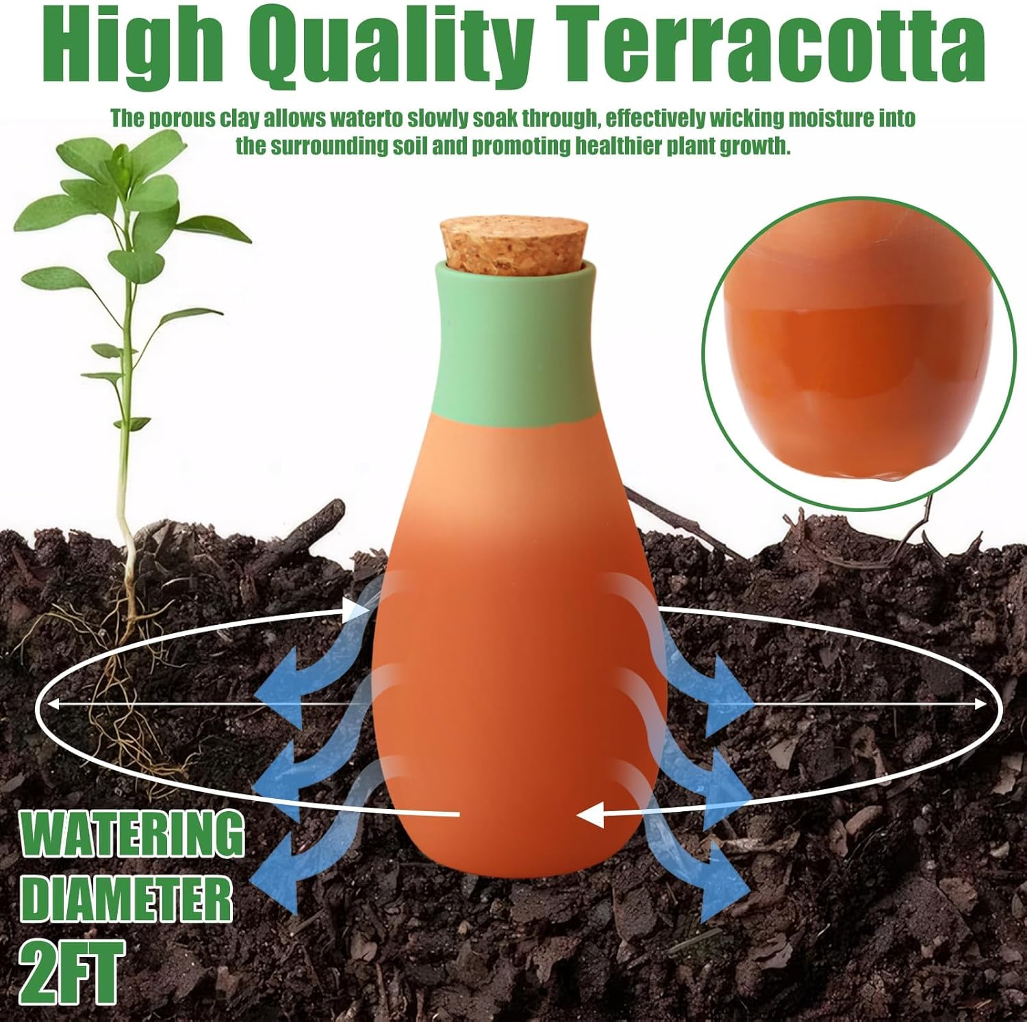 4 Pcs Terracotta Watering Pots, 13.5Oz/400Ml Terracatta Self-Watering Globes for 1-Week, Watering Planter Insert for Outdoor & Indoor Plants Easy to Refill - Set of 4 image number 3
