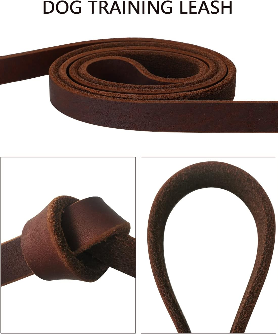 Vivi Bear Handmade Braided Genuine Leather Dog Leads for Large Dogs Training 0.7 Inch Wide by 8.5/6.9/5.2/4Ft Long, Dark Brown (8.5Ft Long).