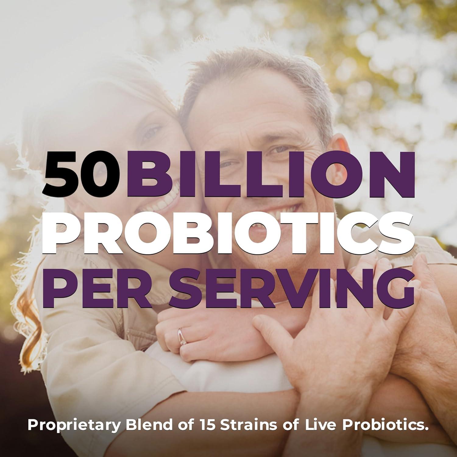 50 BILLION Daily Probiotic for Men & Women, 15 Strains Active Culture. Relieves Bloating and Constipation, Improved Digestion and Gut Health Supplement, Non-Gmo, Vegan, Gluten Free. 60 Powerful Easy to Swallow Capsules. image number 1