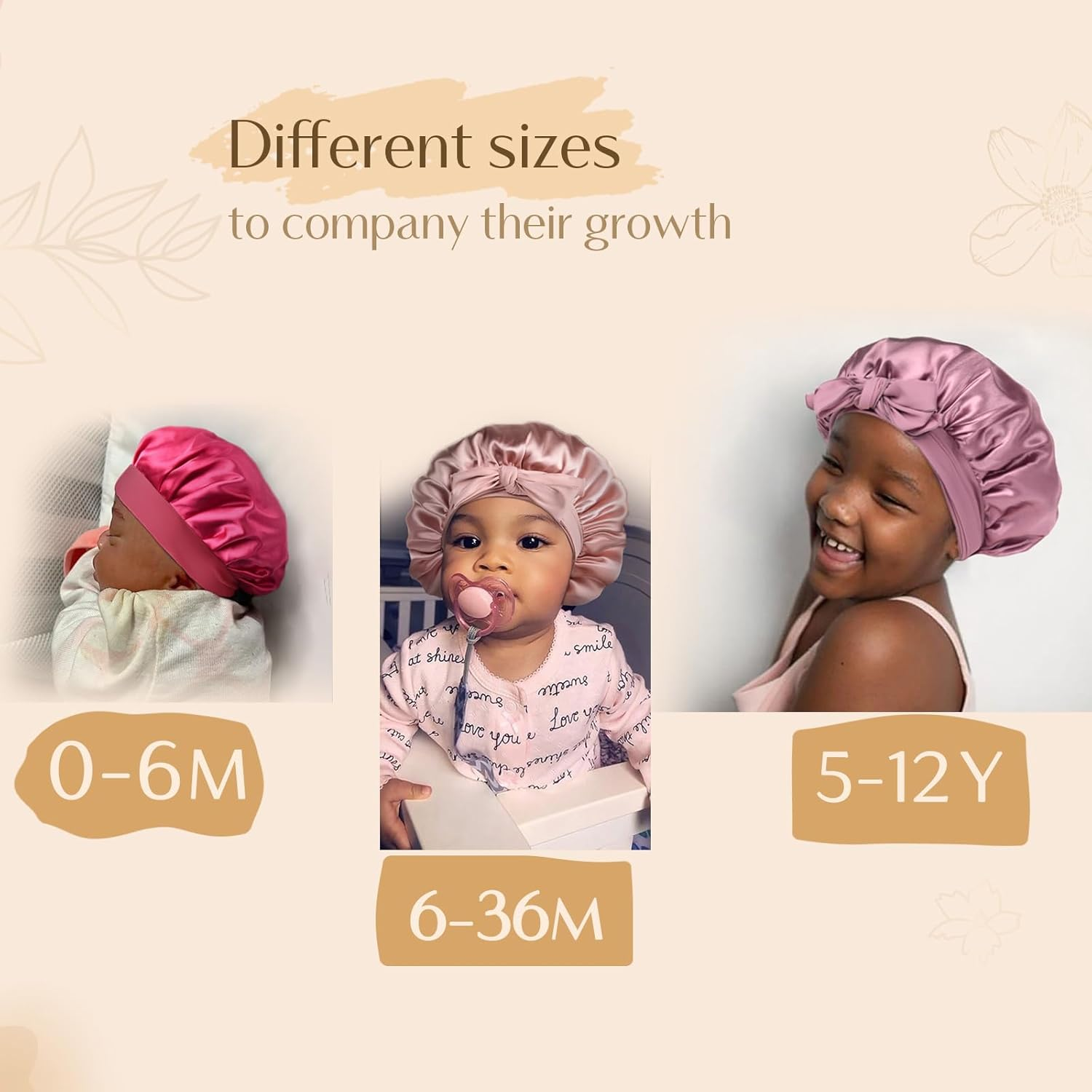 YANIBEST 2 PCS Baby Bonnet Silk Bonnet for Kids Sleeping Cap Curly Natural Hair Silk Bonnets for Girls Boys Infant image number 1