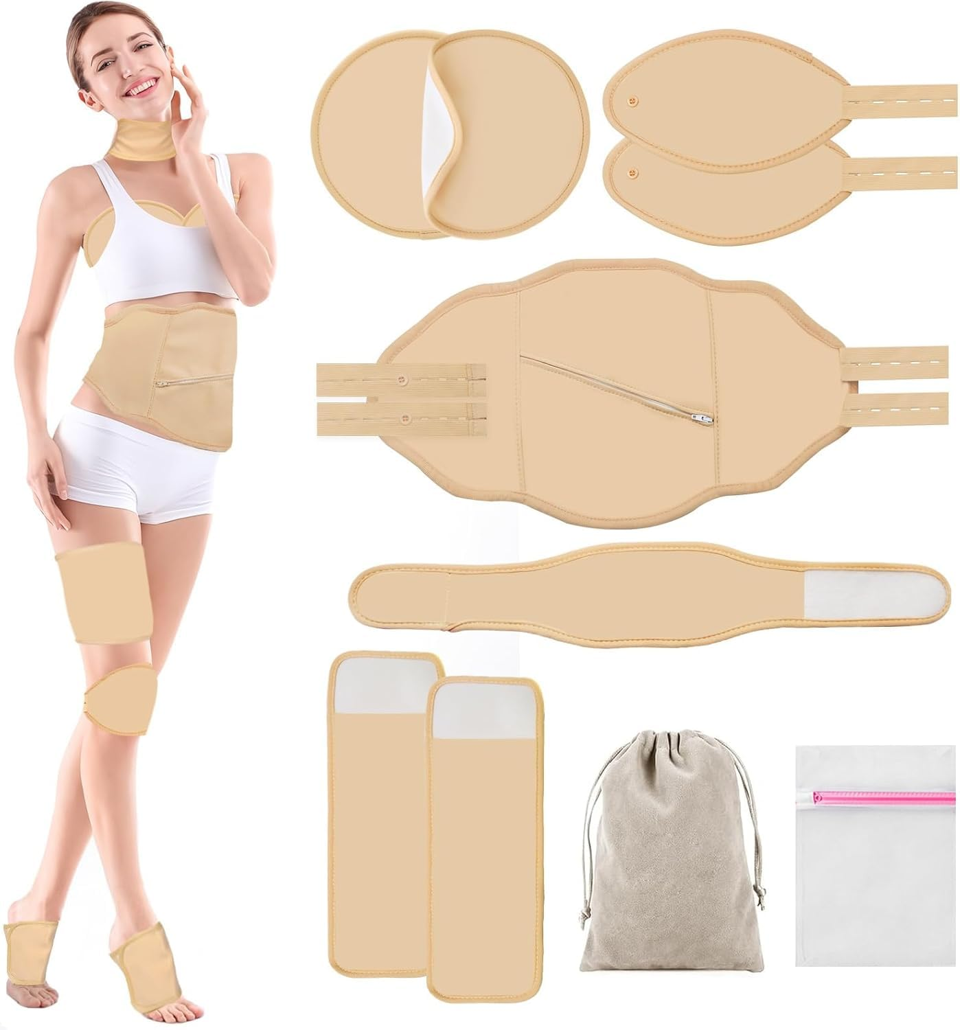 10Pcs Castor Oil Pack, Flannel Castor Oil Wrap with Pocket, anti Leak, Reusable, Washable, Elastic Straps Wrap For,Assist Liver Detoxification,Constipation and Improve Sleep image number 1