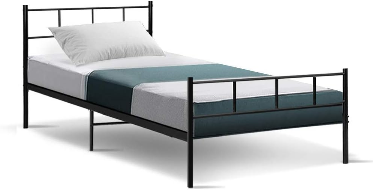Artiss Single Metal Bed Frame with Headboard(Base Only), Metal Platform Bed with Easy Assembly, Heavy-Duty Metal Slats with under Bed Storage for Bedroom/Student Apartment, Black image number 5