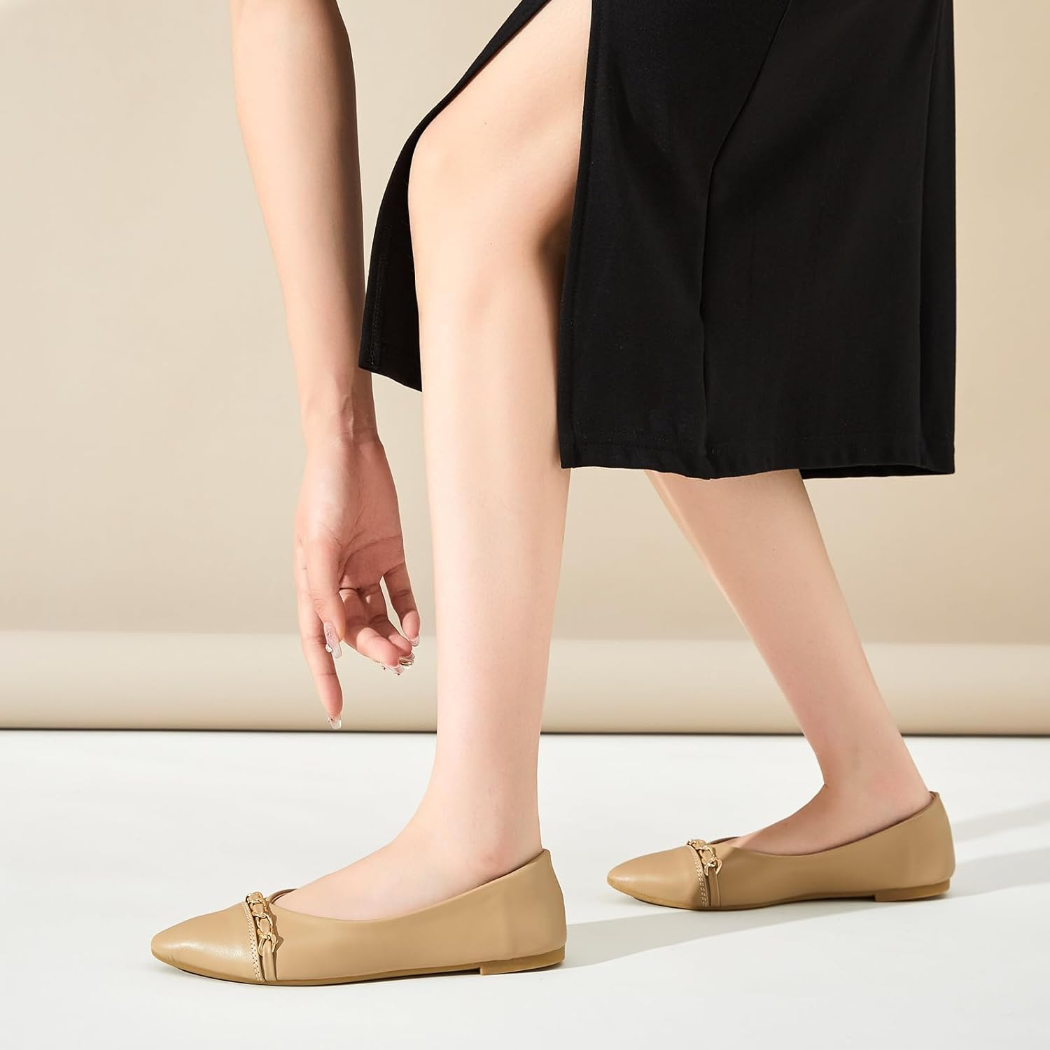 FINIWOR Ballet Flat Shoes for Womens,Pu Leather Dress Shoes,Women Pointed Toe Flat Shoes Casual, Comfortable Slip on Flats Shoes Women image number 4