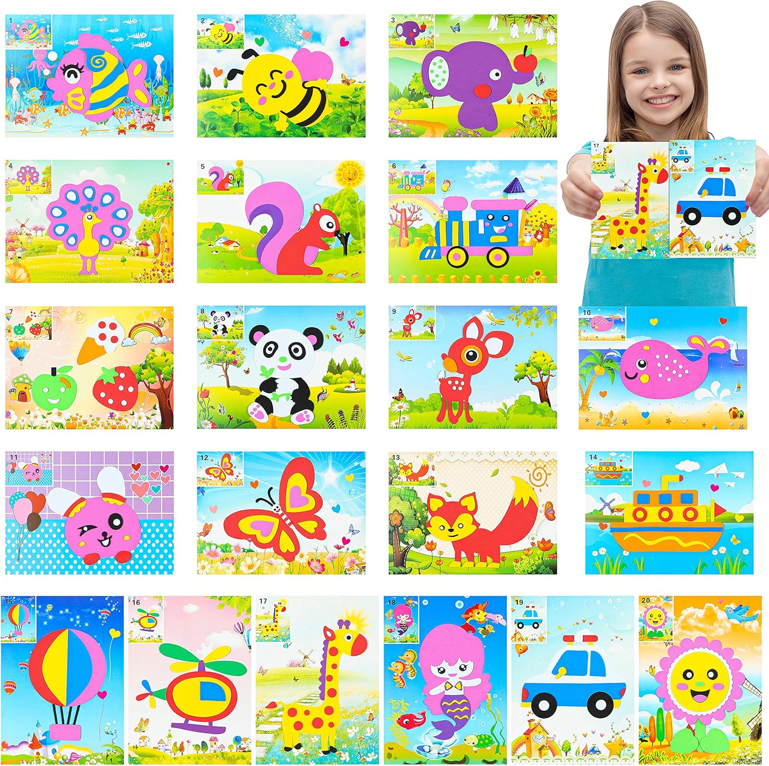 MALLMALL6 20Pcs Mosaic Sticker Art Kits for Kids Toddler Unisex image number 1