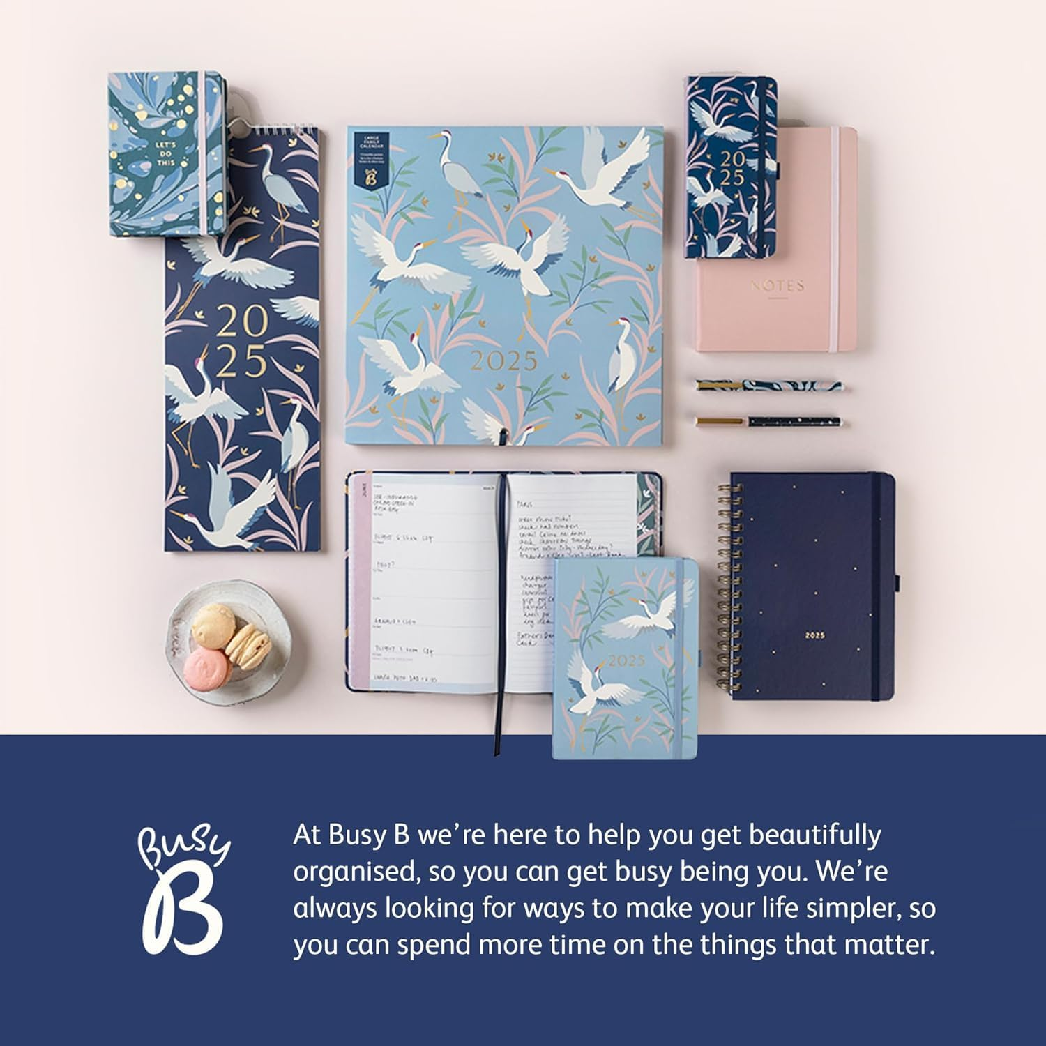 Busy B Pocket Weekly Planner Diary 2025 - Compact Diary for Students, Teachers, Work & More with Week-To-View Layout, Monthly Planners, Notes Pages, Storage Pocket & Elastic Closure Band - Navy Daisy image number 1