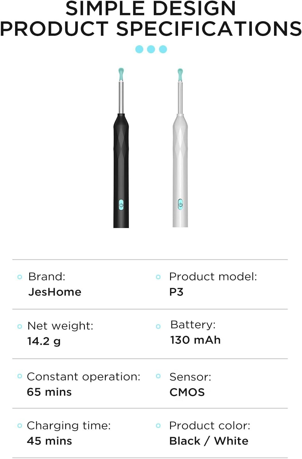 Viviendo Ear Wax Removal Endoscope, Earwax Remover Tool with Ear Camera HD, Clean & Pick Wax Kit, Tyoe-C Rechargeable Wifi Otoscope with 6 LED Lights, Ear Cleaner Scope - White image number 4