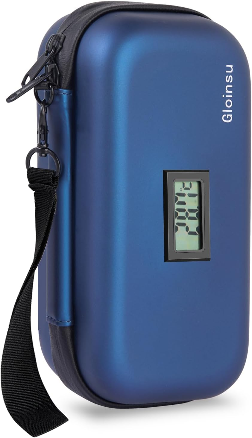 24H Insulin Cooler Travel Case TSA Approved - Medication Diabetic Cooler with Thermometer Temperature Display | Refrigerated Medicine Organizer Bag with 2 Ice Packs for Travel（Blue）