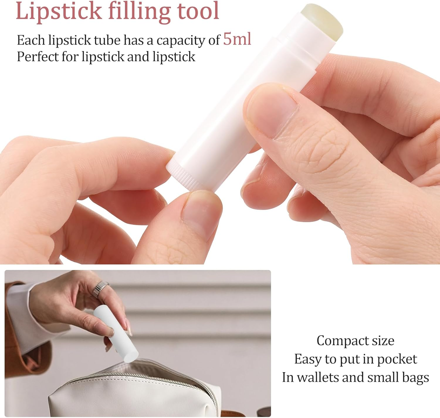 Awobepl Plastic Twist up Lip Balm Tube Compact Multipurpose Empty Lipstick Tube with Filling Tray Spatula for DIY Solid Perfume (Pink White) image number 6