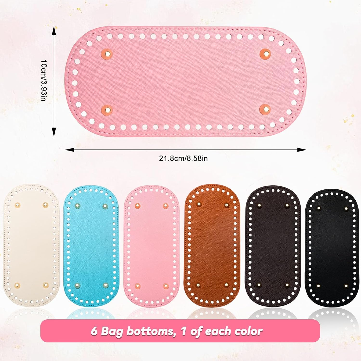 6 Pcs Bag Bases for Crochet, 8.58 X 3.93 Inch PU Leather Bag Bottom with Holes, Long Oval Purse Bottom Shaper Pad for DIY Crochet Bag Shoulder Bags Purse Making (Colorful) image number 6