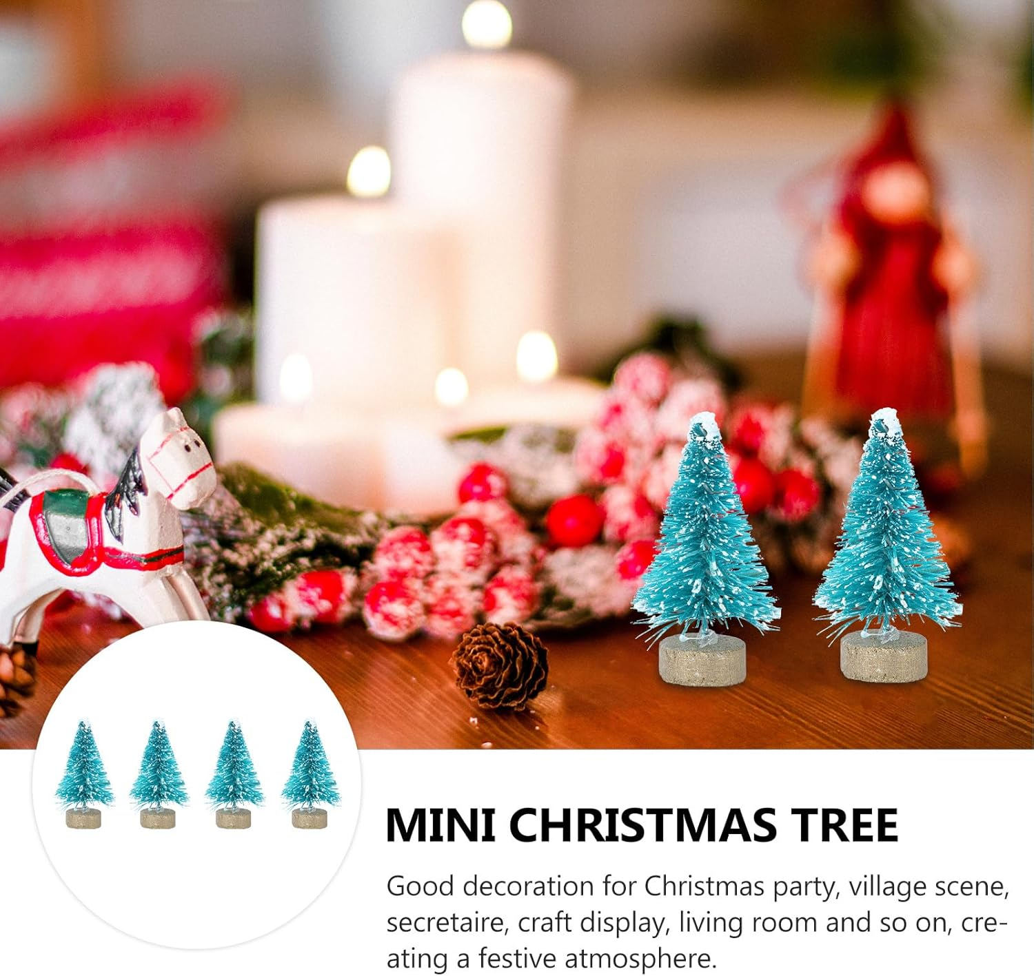 VALICLUD Christmas Tree, Mini Christmas Tree Decoration Tabletop, 24 Pieces, Snow Frosted Tree with Wooden Base for Christmas Party Office Restaurant Home Decor (Teagle) image number 2