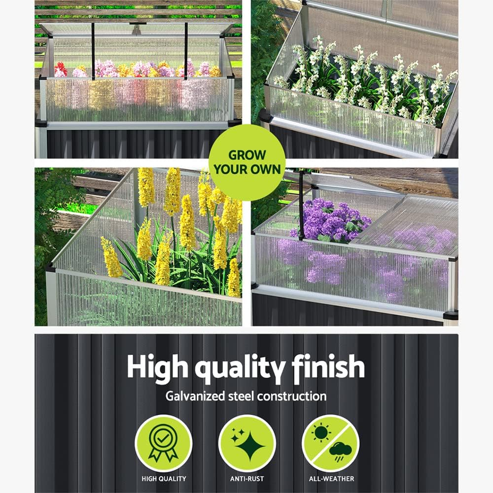 Green Fingers Garden Bed Galvanized Steel Planter Box, Gardening Supplies Plant Containers Patio, 80 X 49 X 74Cm Elevated Raised Beds Trapezoid for Vegetables Flowers Herbs image number 3
