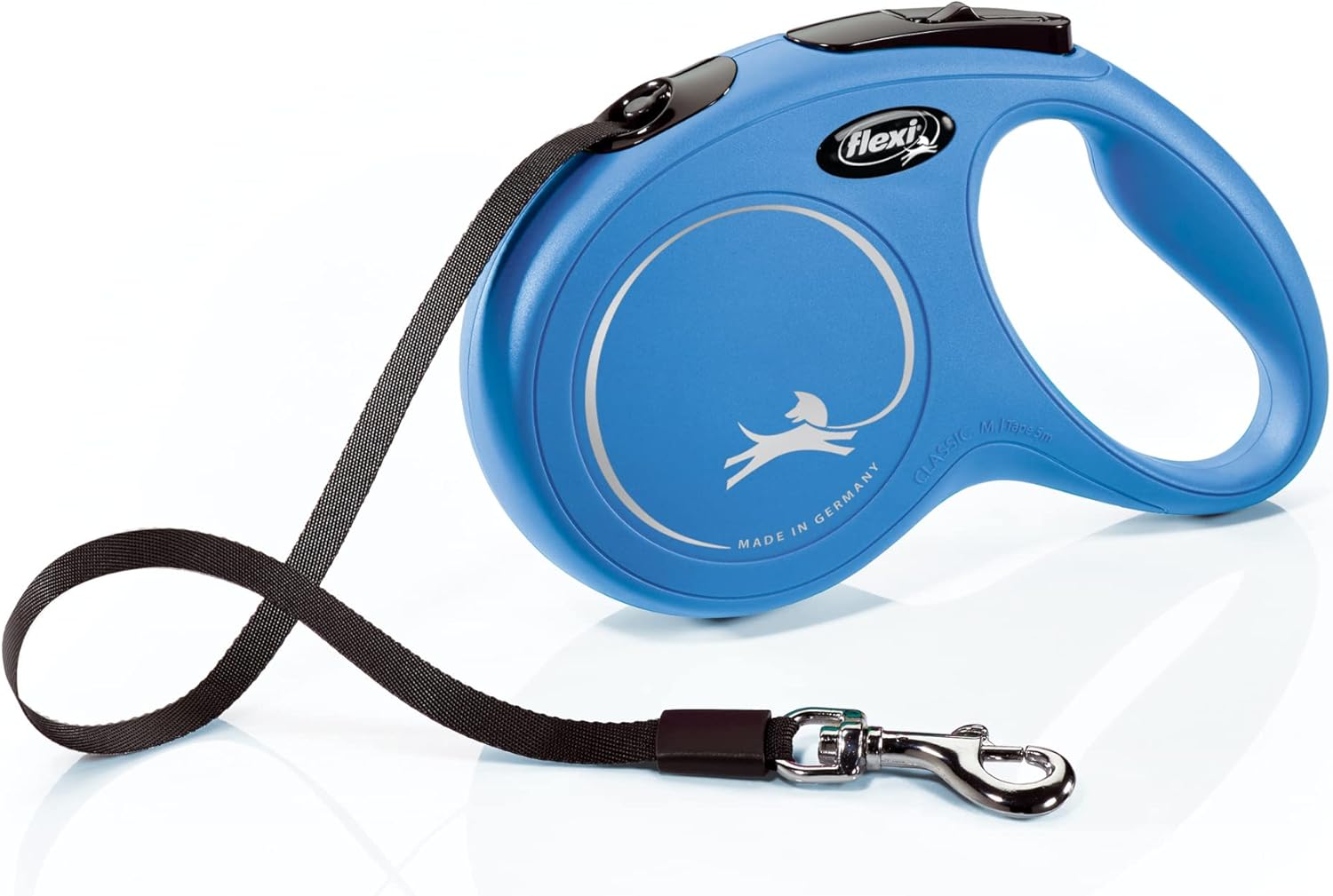 FLEXI New Classic Tape Retractable Dog Leash for Medium Dogs Upto 55 Lbs. &ndash; 16 Ft., Blue | Tangle Free Pet Walking Leash with One-Handed Brake, Pause, Lock|German Quality Product