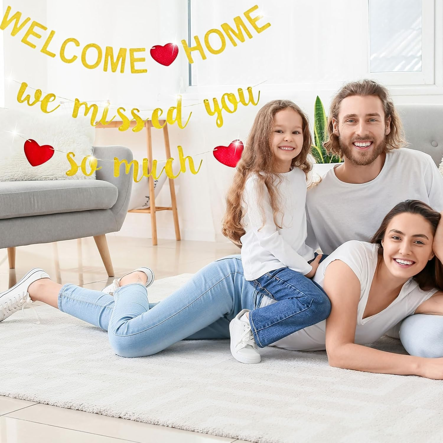 Welcome Home Banner, Pre-Strung Glitter Gold Party Decorations, Shiny Party Decoration Party Supplies, Easy-To-Hang Decoration Set, for Going Home, Military Returns, Housewarming, Family Reunions image number 5