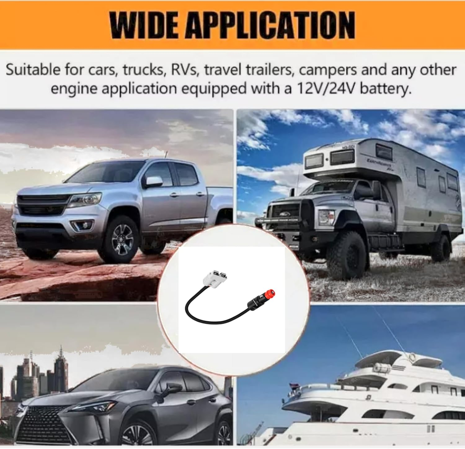 12V 30Cm Anderson Style Plug to Male Car Cigarette Socket Plug 50AMP Anderson Plug Connector,12Awg Cigarette Lighter Extension Cable Adapter Plug image number 3