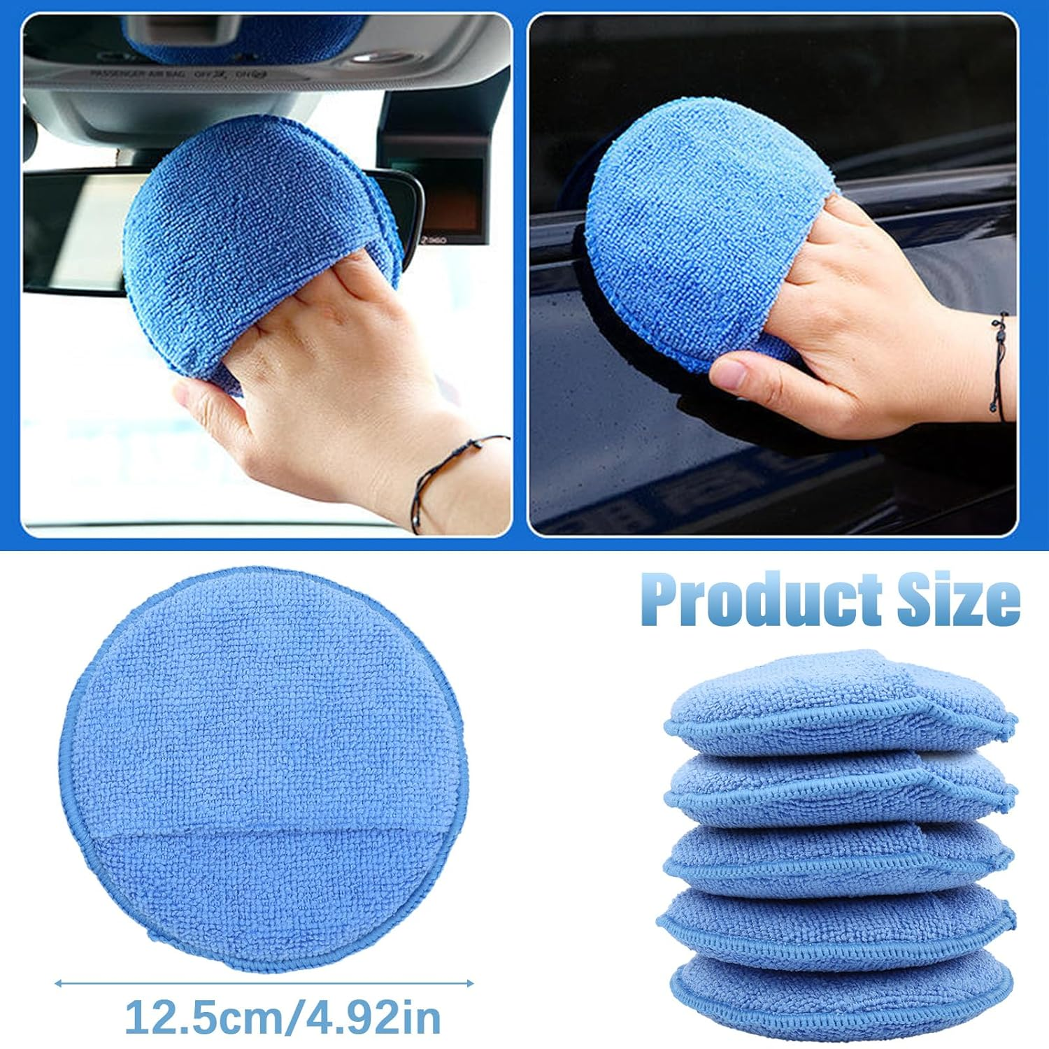 Viiotu 5 Pcs Wax Applicator Pads - 12.5Cm/4.92In - Car Polishing Pads with Finger Pockets, Car Wash Buffing Kit for Car Cleaning and Fine Polishing image number 4
