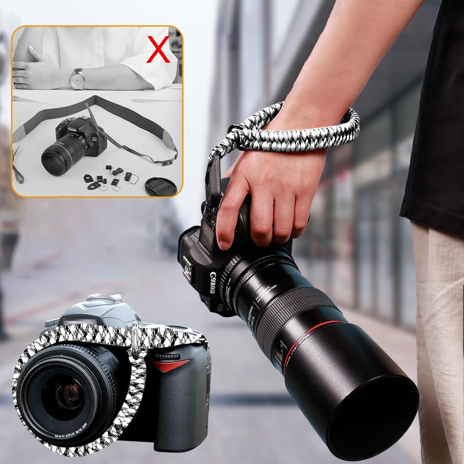 Vireeyu 5 Camera Carrying Accessories, 1 Hand Woven Wrist Strap Safety Rope for Camera, 4 Camera Quick Release Buckles, Camera Quick Release Buckles, Adjustable Camera Strap image number 6