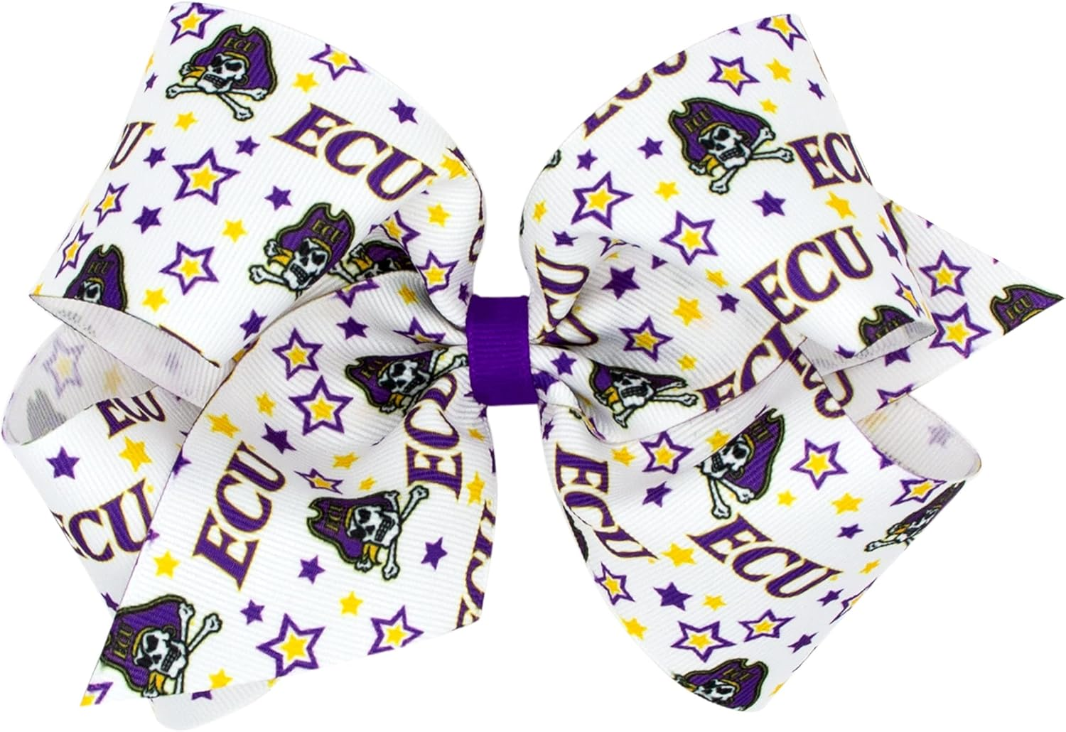 Divine Creations Girls' Collegiate Themed Game Day Logo Print Hair Bow by Wee Ones on a Weestay Clip, Classic Grosgrain, Classic Grosgrain, King, Eastern Carolina University