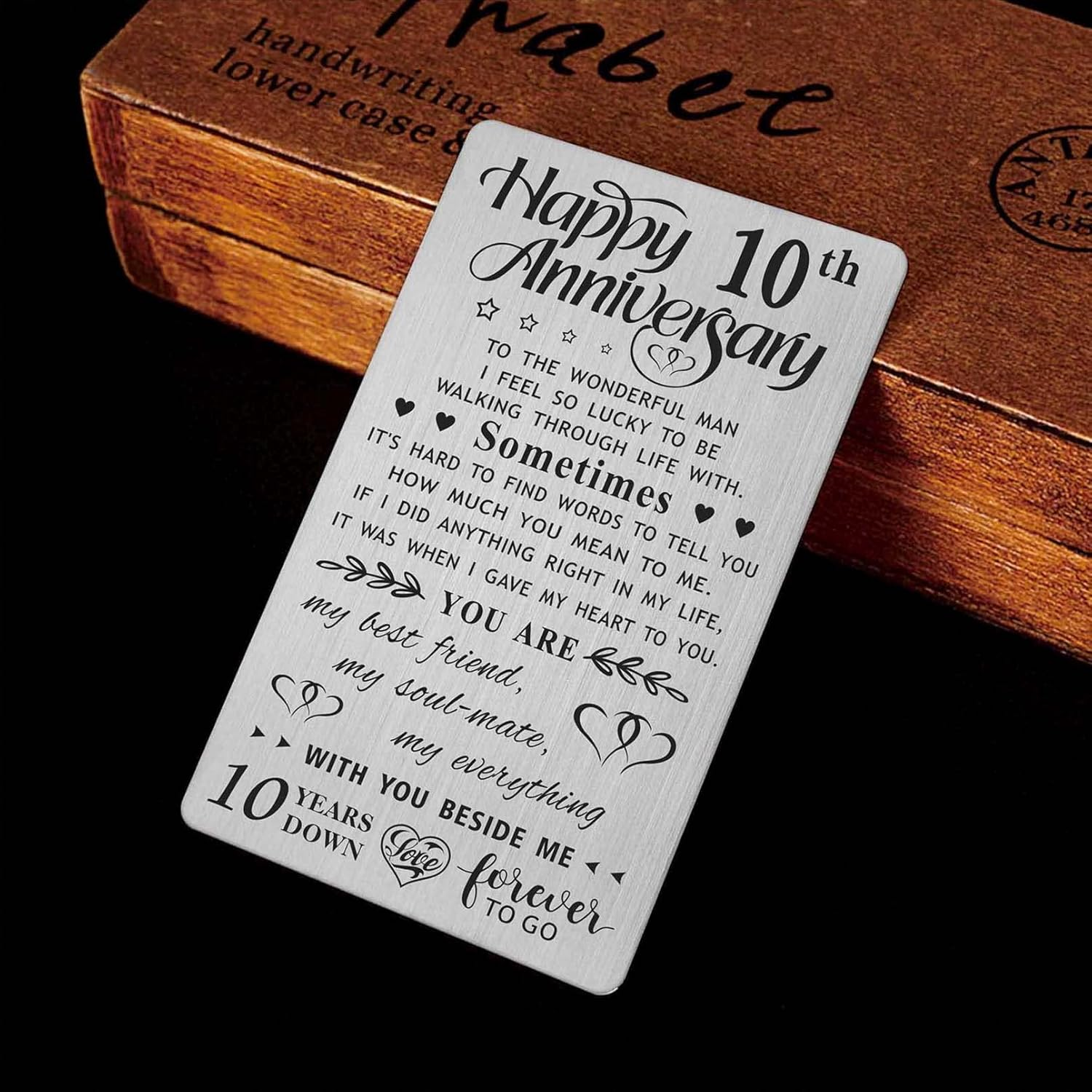 10Th Wedding Anniversary Card Gifts for Him Husband, Happy 10 Year Anniversary Card Presents for Men, Metal Engraved Wallet Card