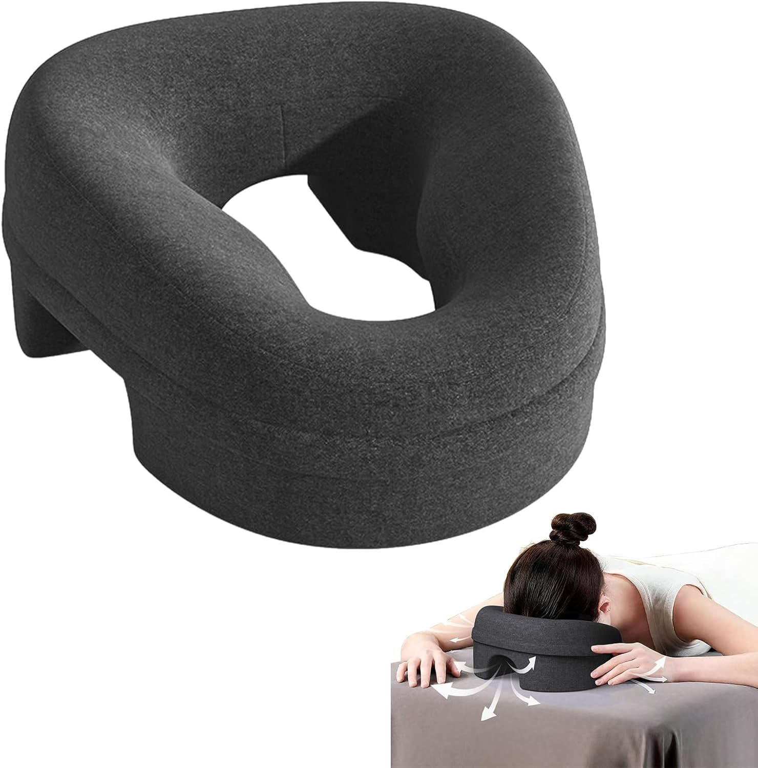 Face down Pillow and Massage Headrest for Bed, 3-Air-Hole Pillow for Stomach Sleeper, Suitable for Beach Tanning, Home Massages, Eye Surgery Recovery, Back and Waist Pain, Etc (Black) image number 2