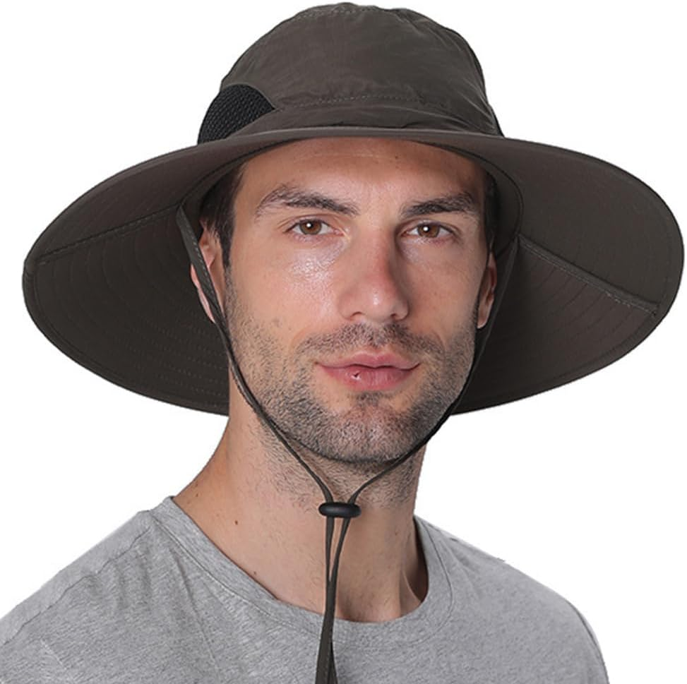 Wind Resistance Wide Brim Bucket Hat UPF 50 UV Protection, Outdoor Fishing Hats with Chin Strap for Men & Women, Smart Sun Cover for Farming, Camping, Hiking, Golf, and Summer Gear