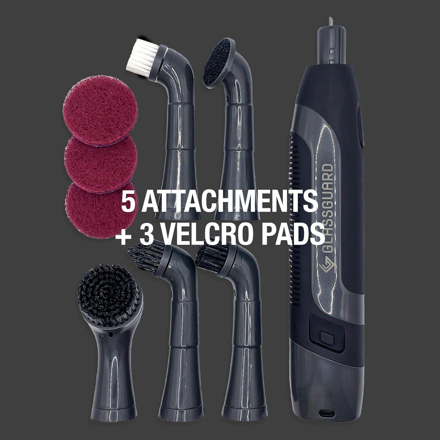 GLASSGUARD Mini Electric Scrubber - Battery Powered Cleaning Brush with 5 Interchangeable Heads & Batteries Included &ndash; Grout Cleaner Brush for Tiles, Bathroom, Kitchen & Corners image number 6