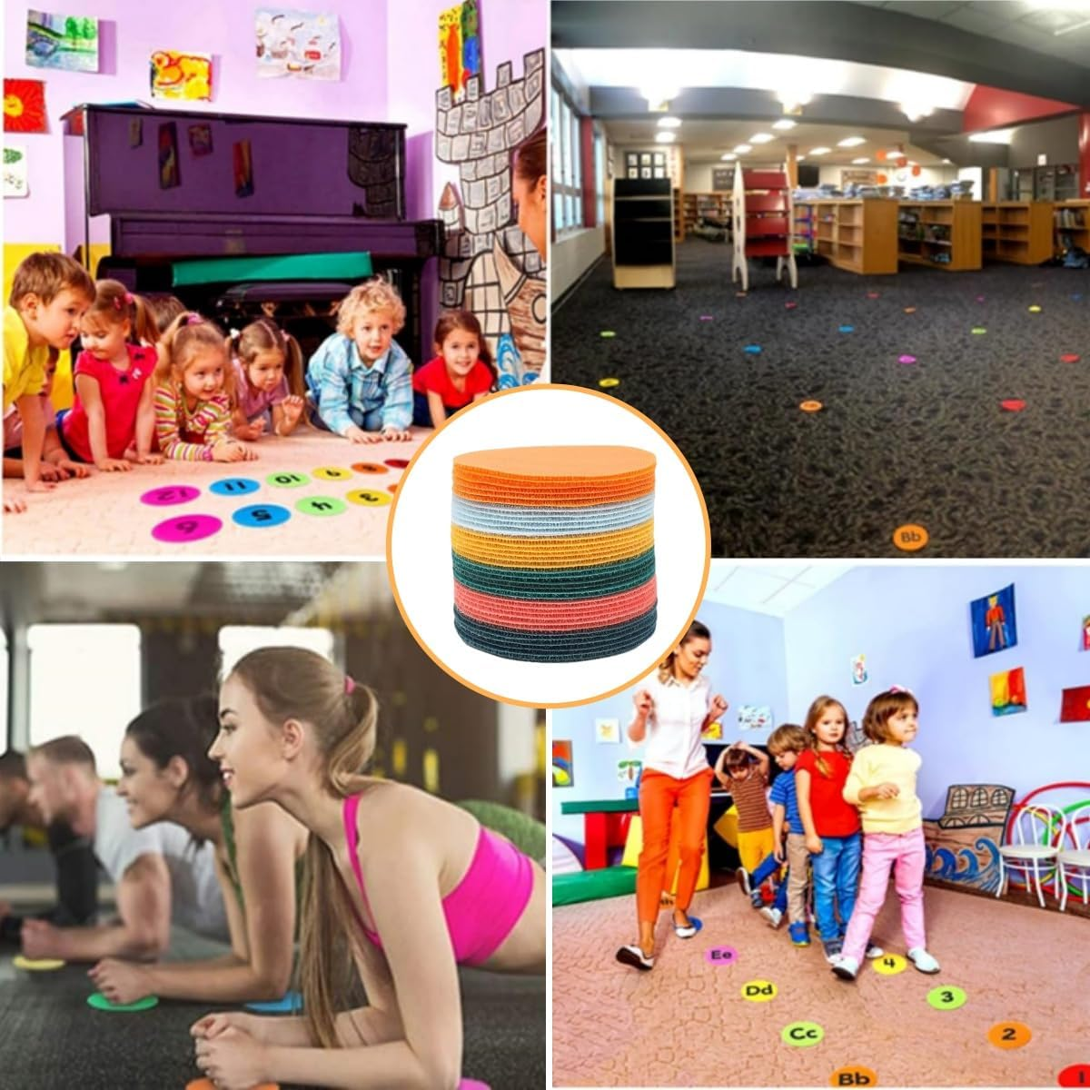 Gewaha 36Pcs Velcro round Carpet Spot Marker, Multipurpose Floor Circle Spots Nylon Carpet Markers for Teacher, Floor Dots and Sport Activities image number 3